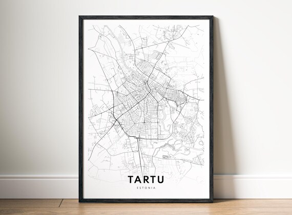Tartu Map Print Estonia Poster Black And White Wall Art Sketch