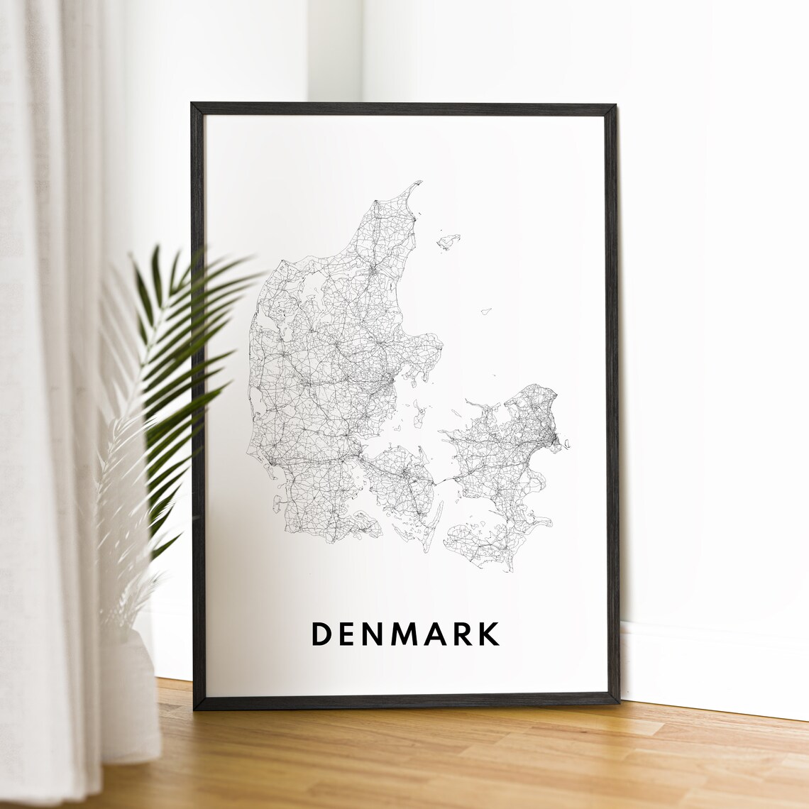 Denmark Country Minimalist Black and White Road Map Art Poster - Image 2