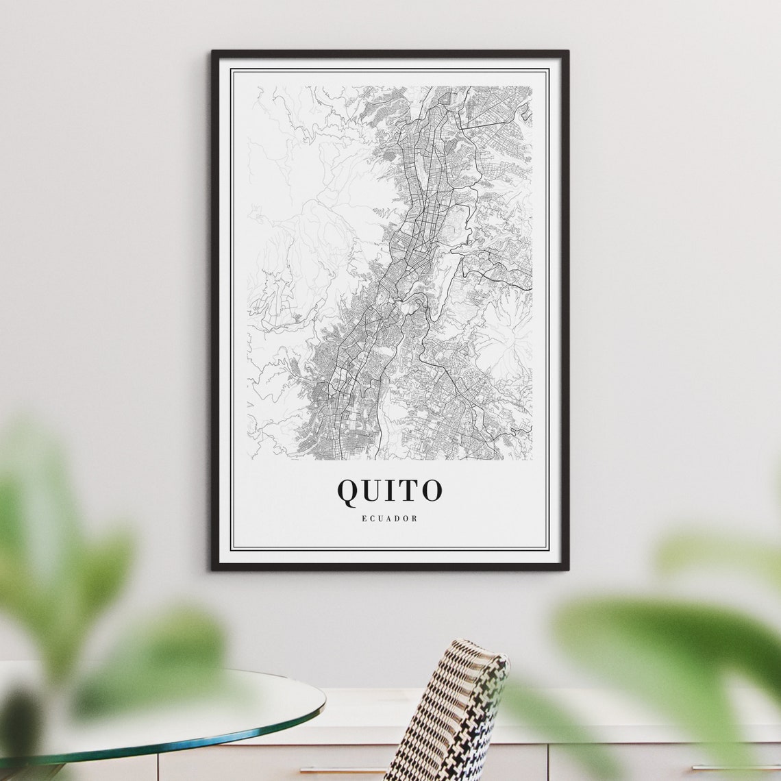 Quito Ecuador Minimalist Black and White City Street Map Poster - Image 3