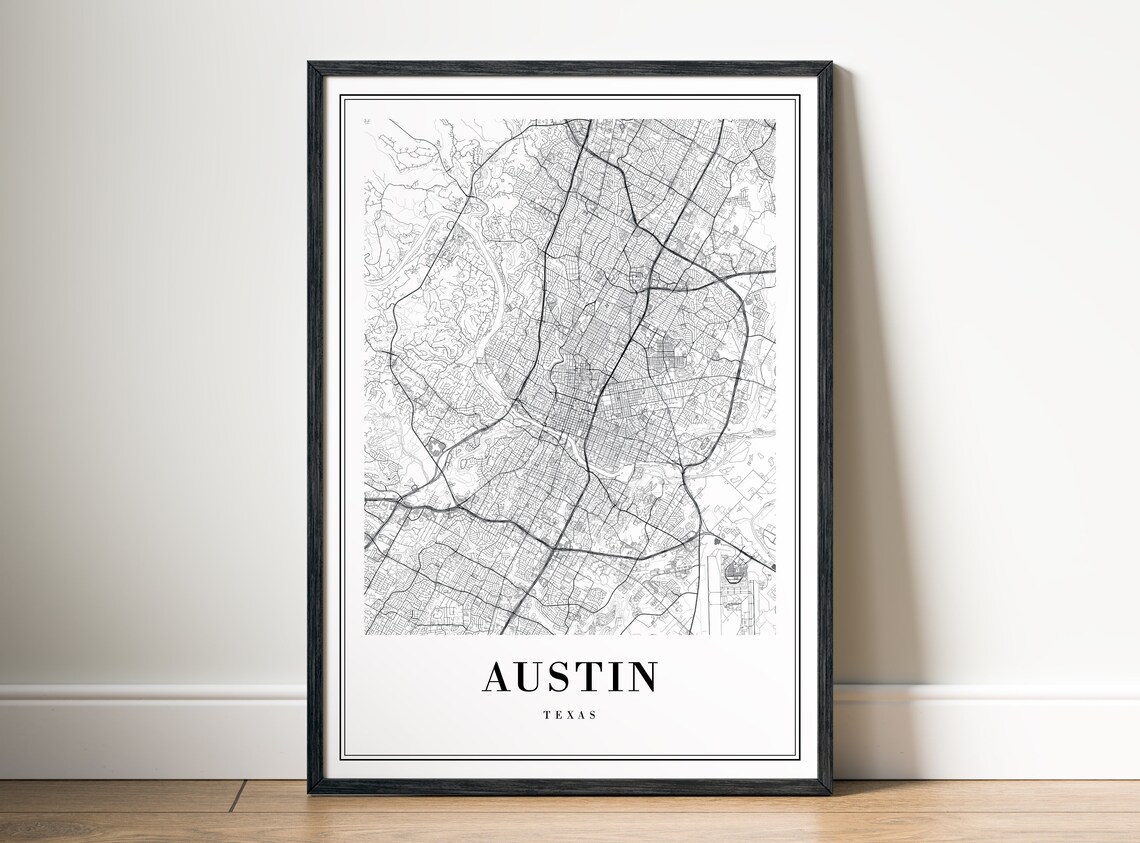 Austin Minimal Map Art Print, Black And White - Image 5
