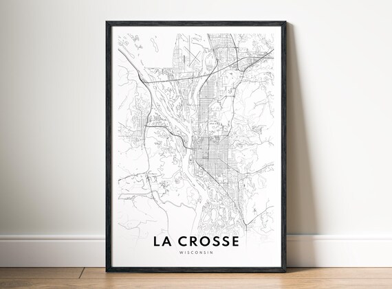 La Crosse Wi Map Print Wisconsin Poster Black And White Road