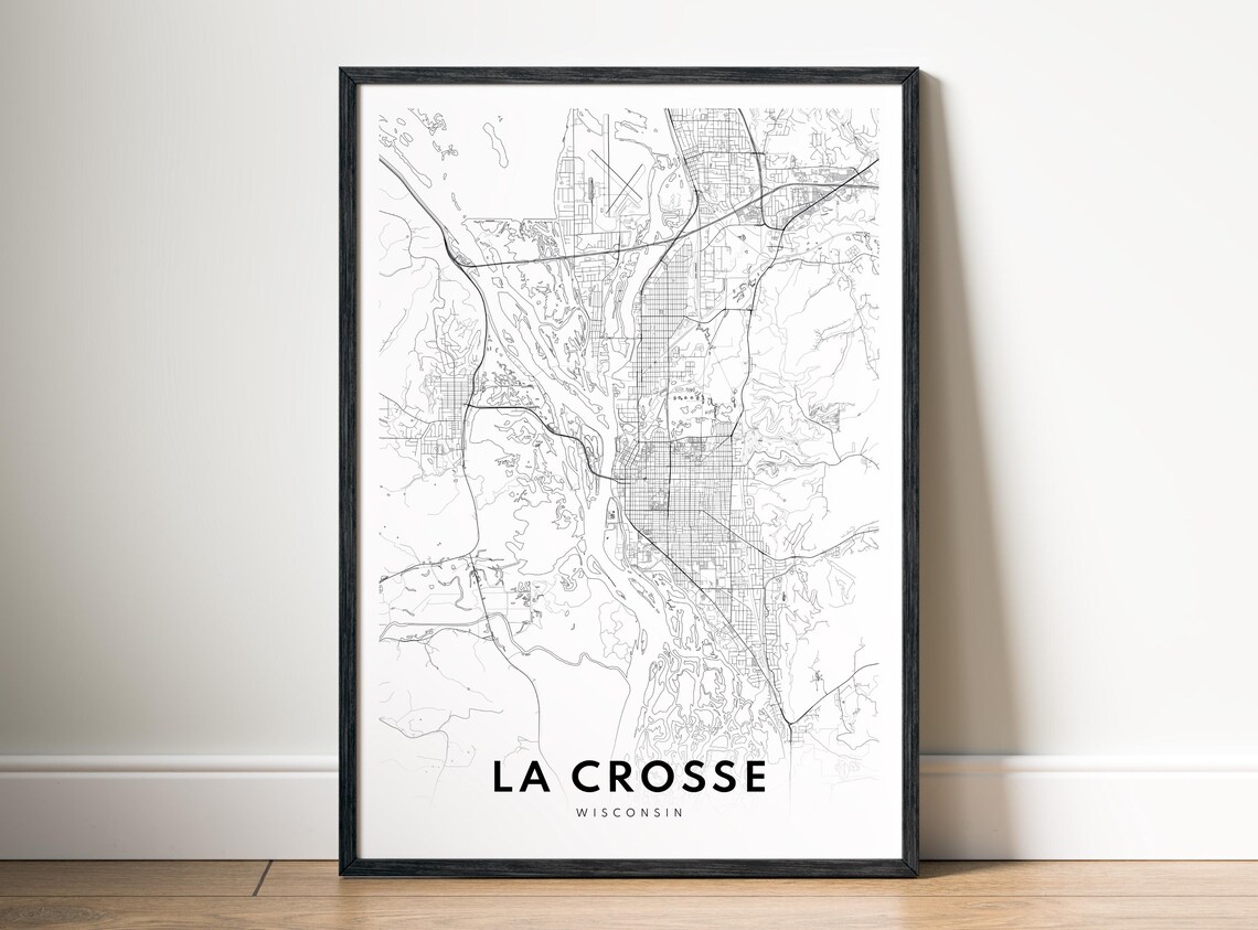 La Crosse Wi Map Print Wisconsin Poster Black And White Road