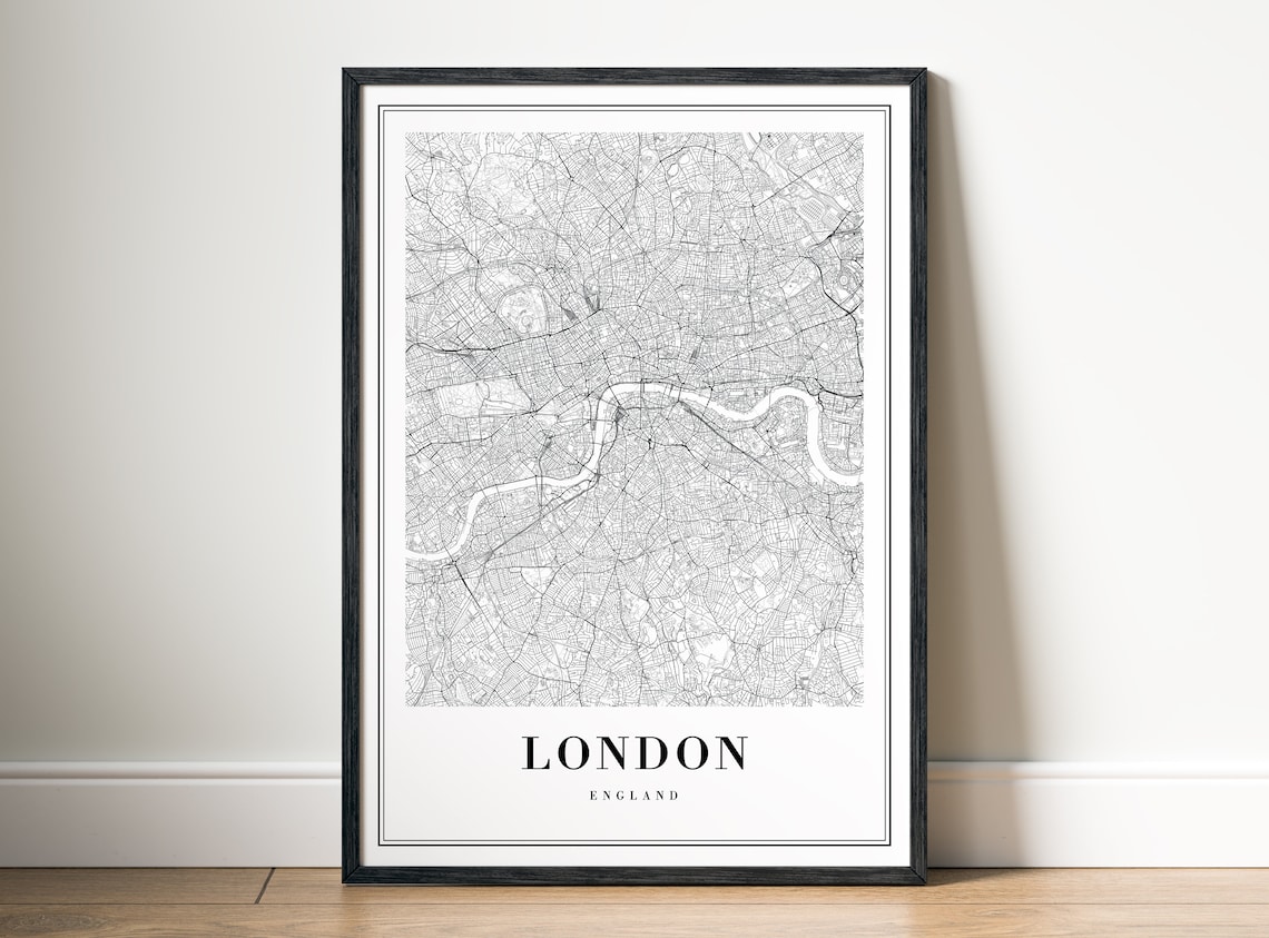 London Map Poster, Black And White City Map