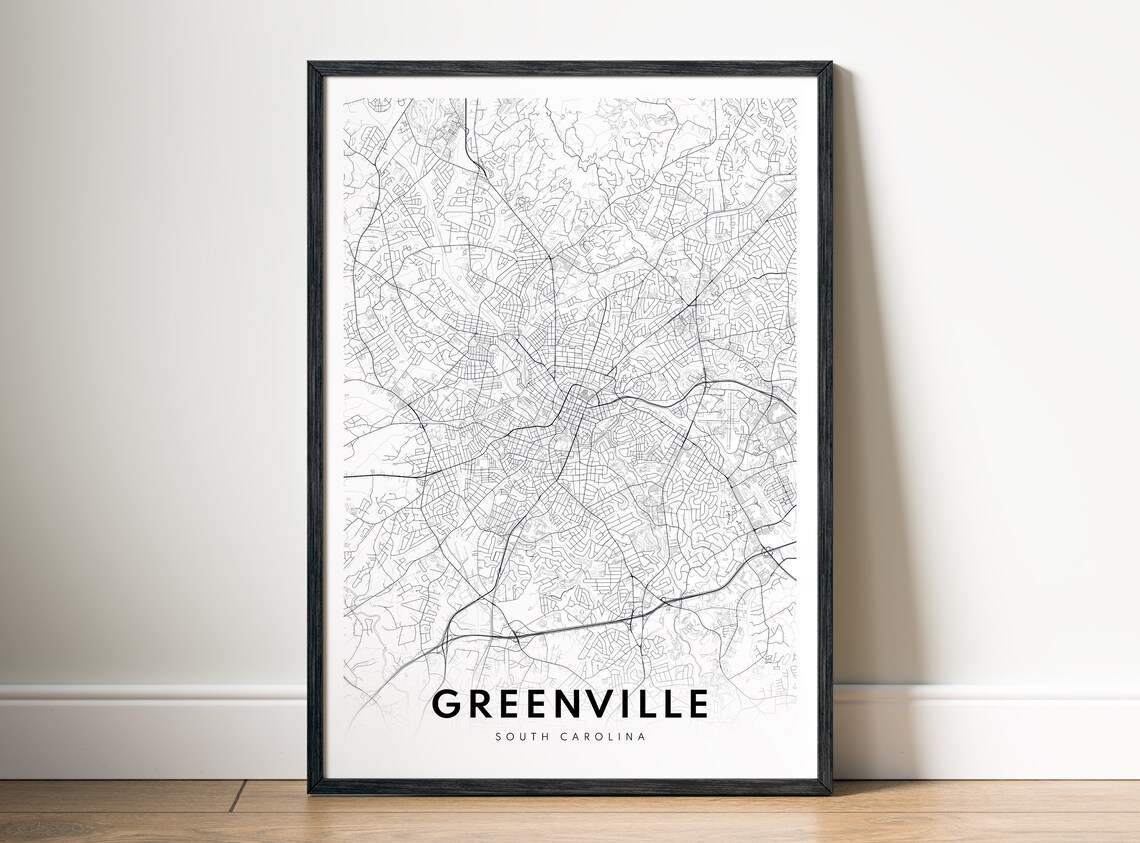 Greenville SC Map Poster, Black And White Sketch