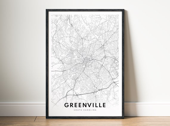 Greenville SC Map Poster, Black And White Sketch