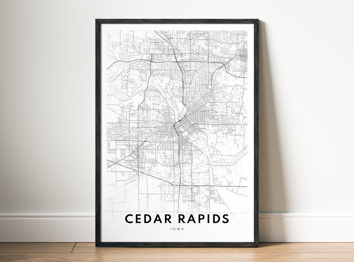 Cedar Rapids Iowa Minimalist Black and White City Map Poster