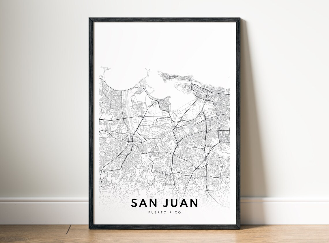 San Juan Puerto Rico Map Print, Black And White