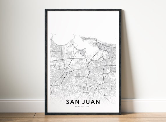 San Juan Puerto Rico Map Print, Black And White