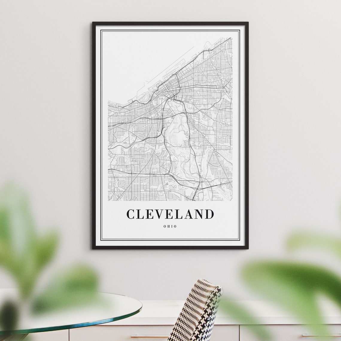 Cleveland Black and White Map Art Print - Image 3