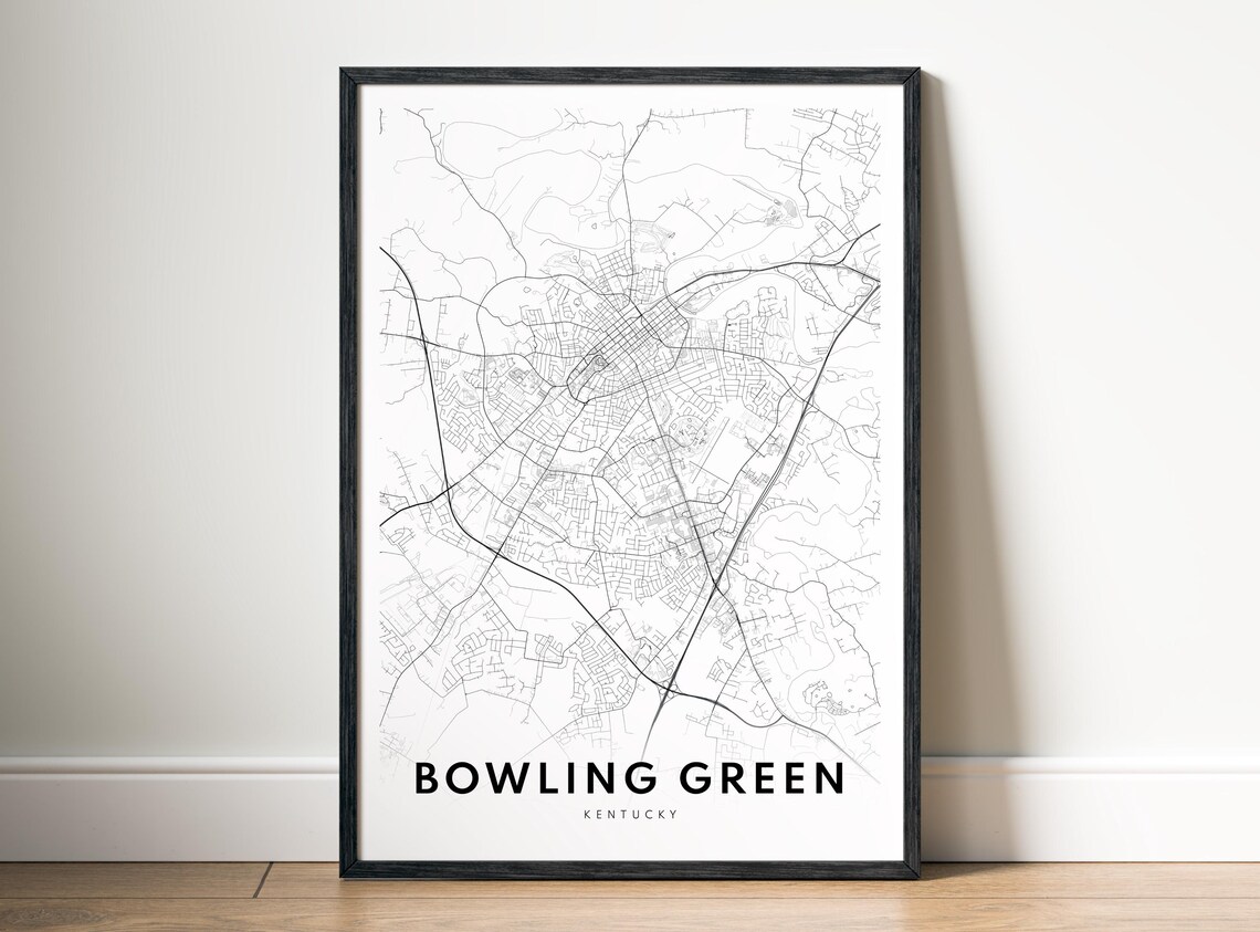 Bowling Green City Map Poster Kentucky Black And White Minimalistic