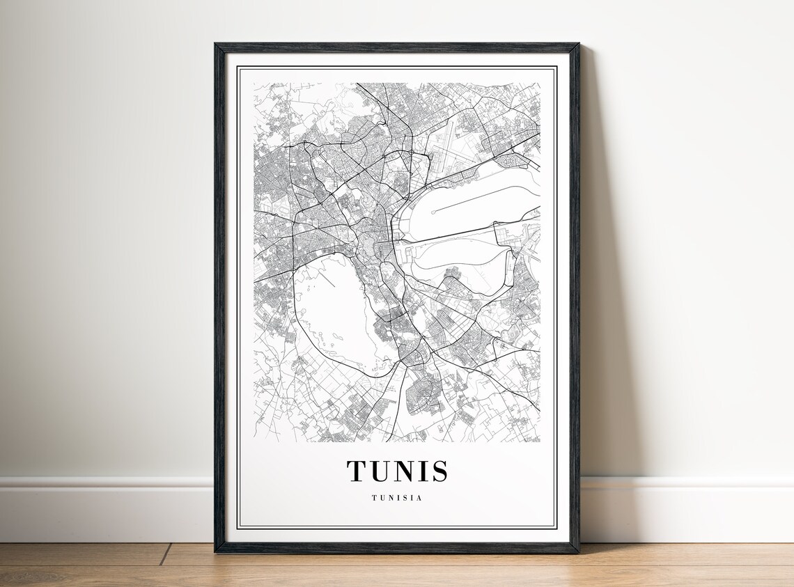 Tunis Tunisia Black And White Detailed City Street Map Poster - Image 5
