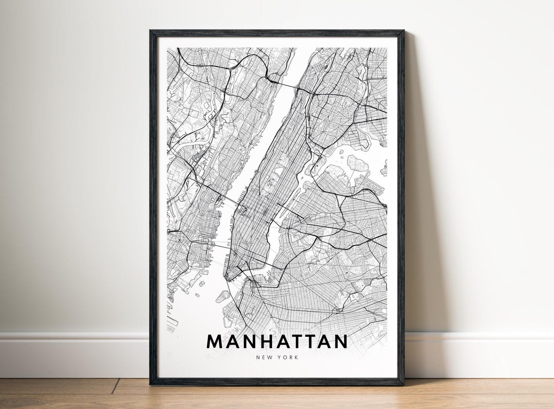 Manhattan New York Minimalist City Street Map Black And White Poster