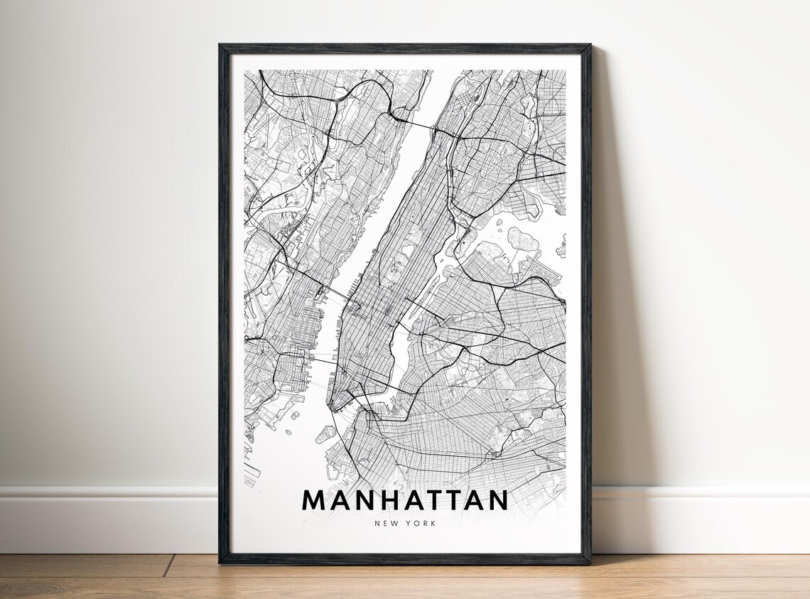 Manhattan Ny City Map Poster New York Minimalistic Black And White