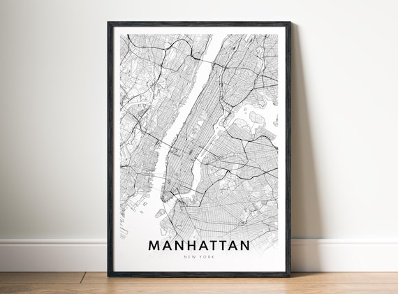 Manhattan Ny City Map Poster New York Minimalistic Black And White