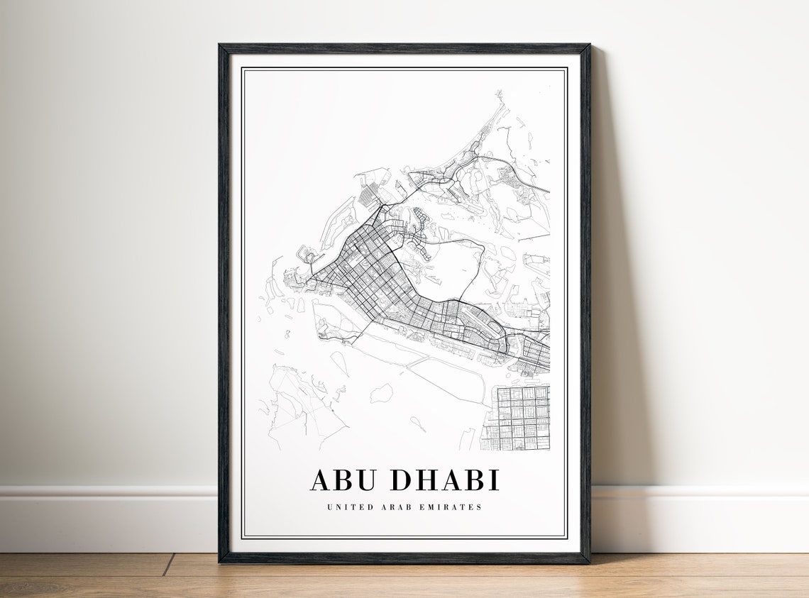 Abu Dhabi UAE Street Map Black and White City Line Art Poster - Image 5