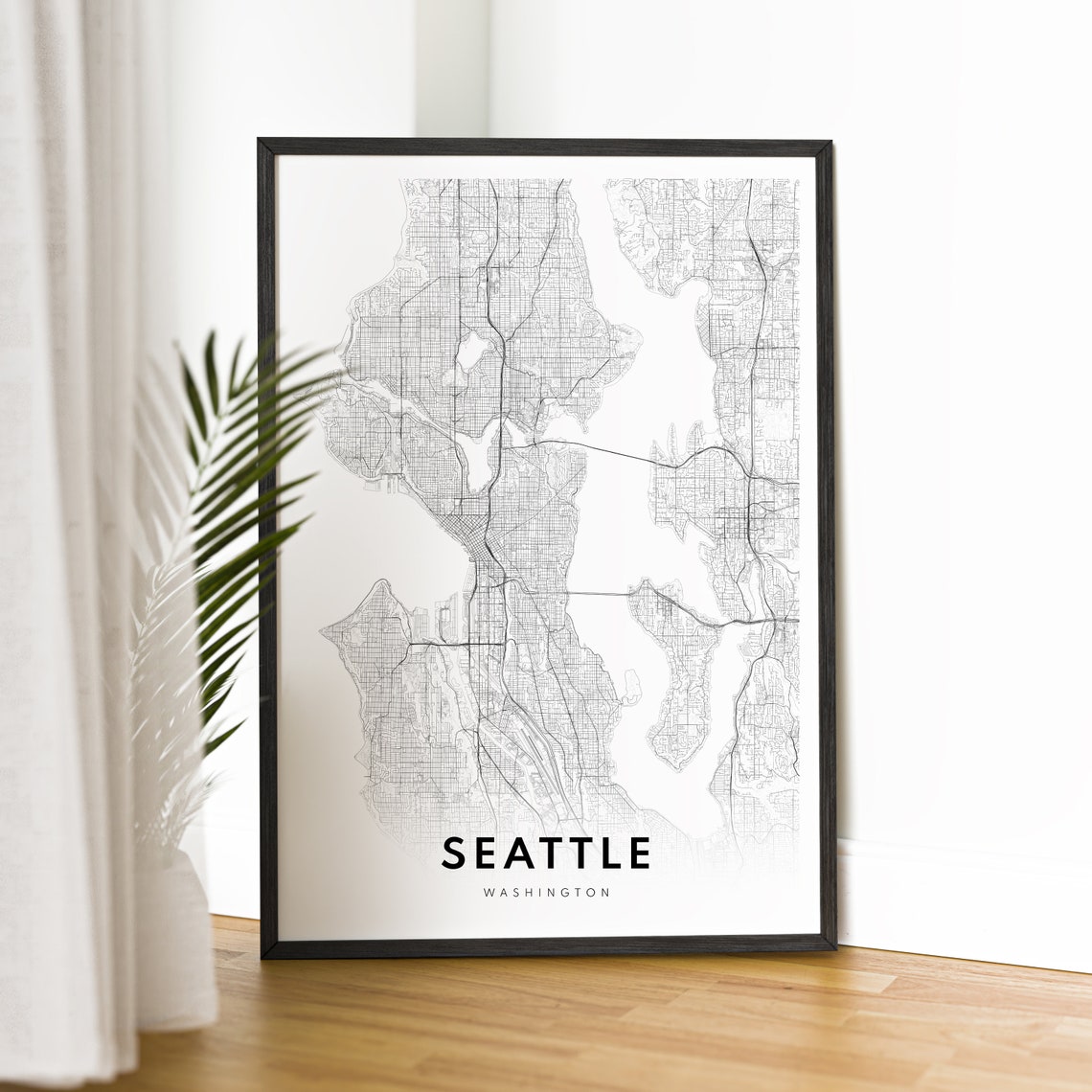 Seattle Washington Minimalist Black and White City Map Art Poster - Image 2
