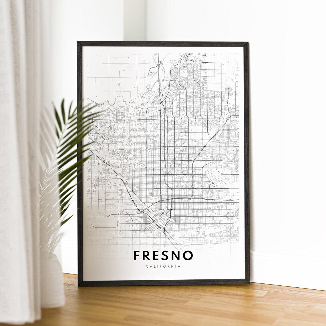 Fresno California Black and White City Street Map Valley Grid Poster - Image 2