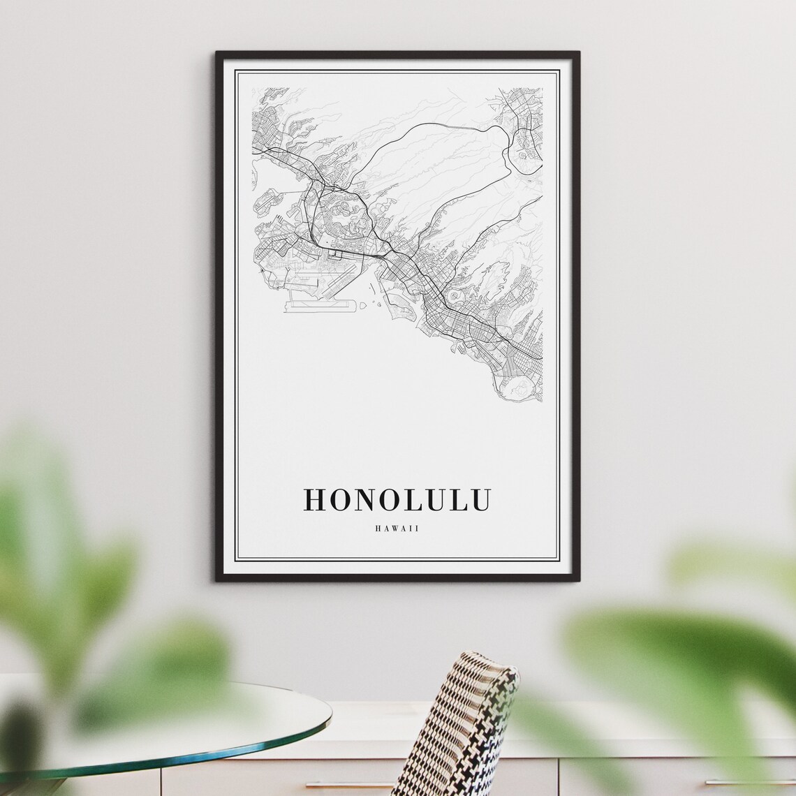 Honolulu Hawaii Minimalist Black And White Street Map Line Art Poster - Image 3
