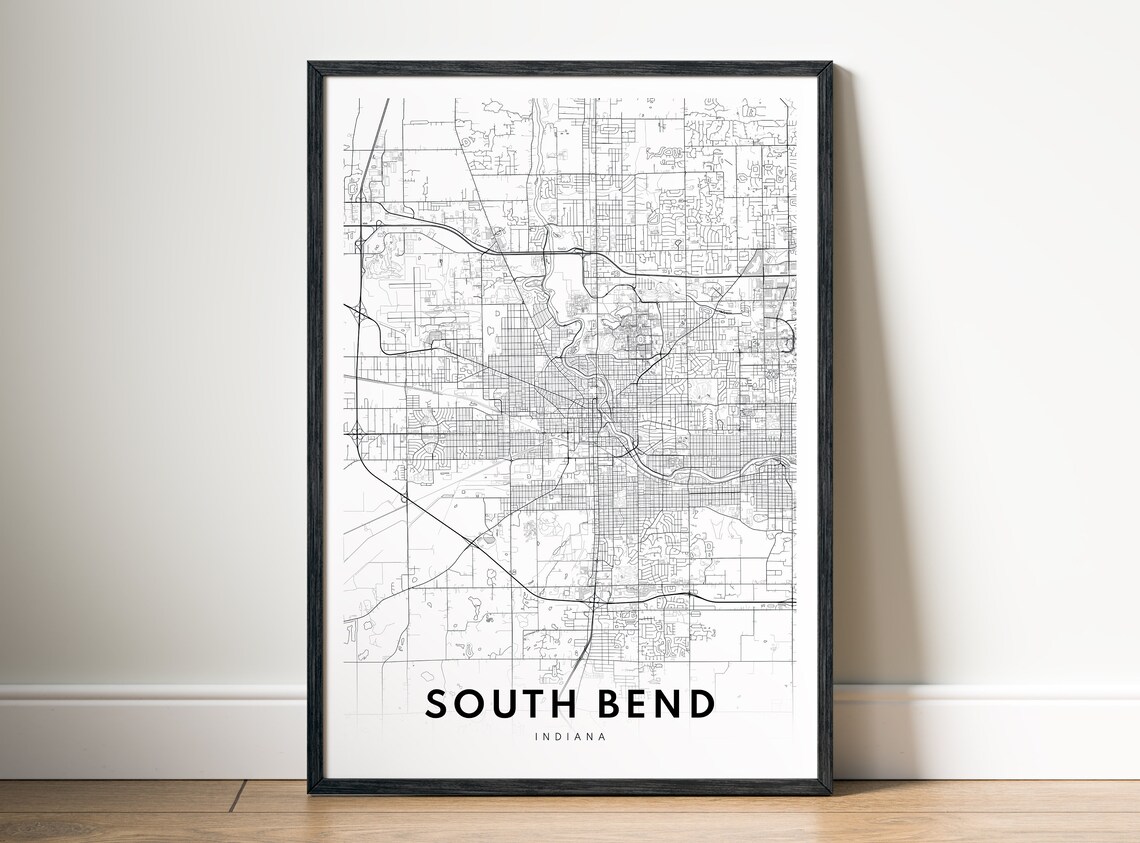 South Bend Indiana Classic Midwest City Street Map Travel Poster
