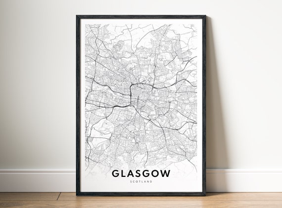 Glasgow Map Print, Black And White Travel Poster