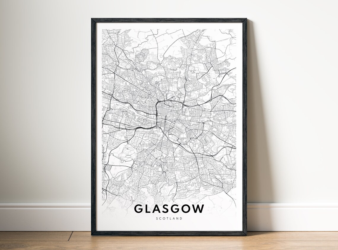 Glasgow Map Print, Black And White Travel Poster