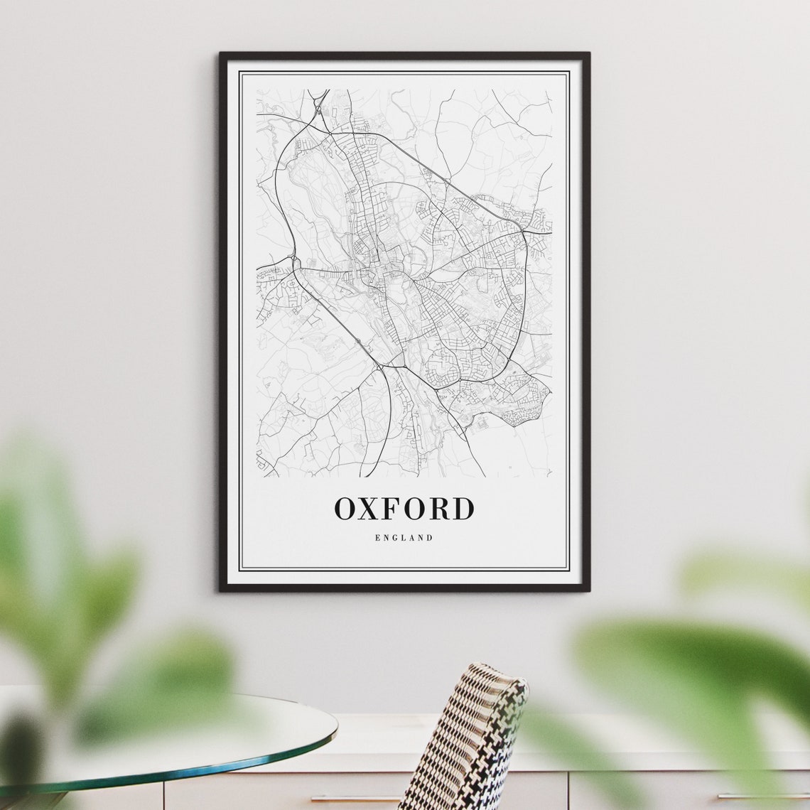 Oxford England Minimalist Line Art City Map Black White Wall Art - Image 3