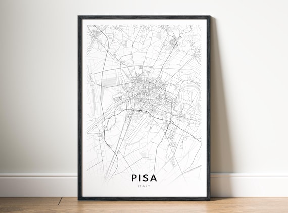 Pisa Map Print Italy Poster Black And White Wall Art Sketch