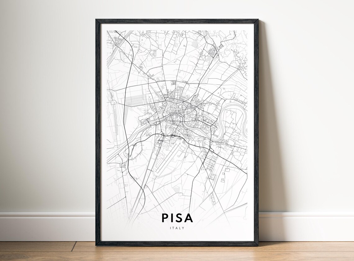 Pisa Italy Black and White Minimalist City Street Map Poster