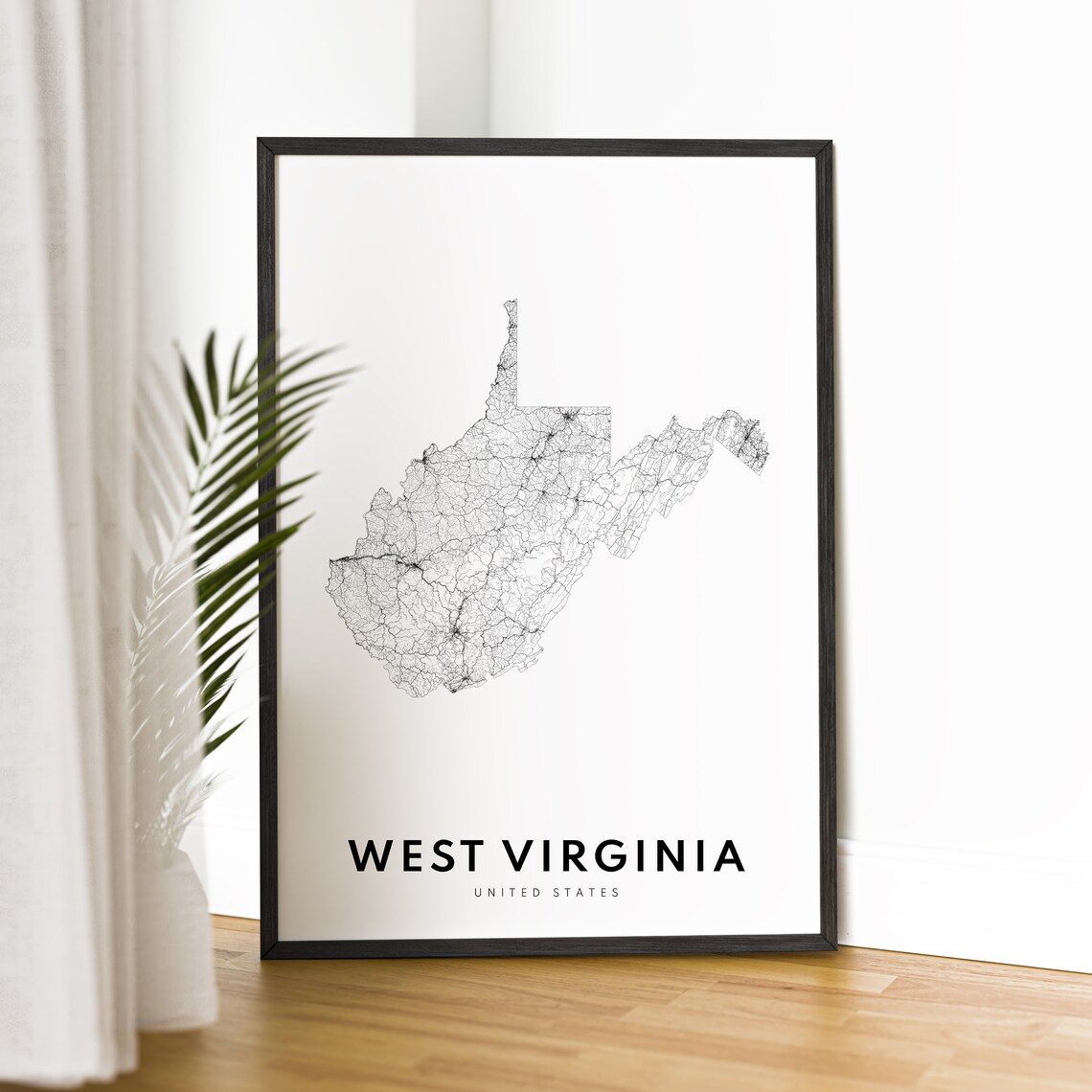 West Virginia State Map, Black and White Art Print - Image 2