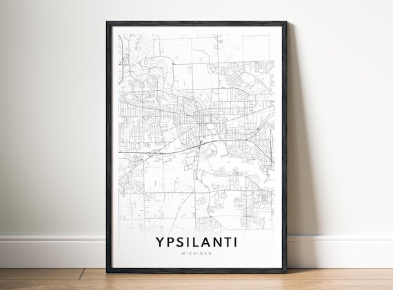 Ypsilanti City Map Poster Michigan Black And White Minimalistic