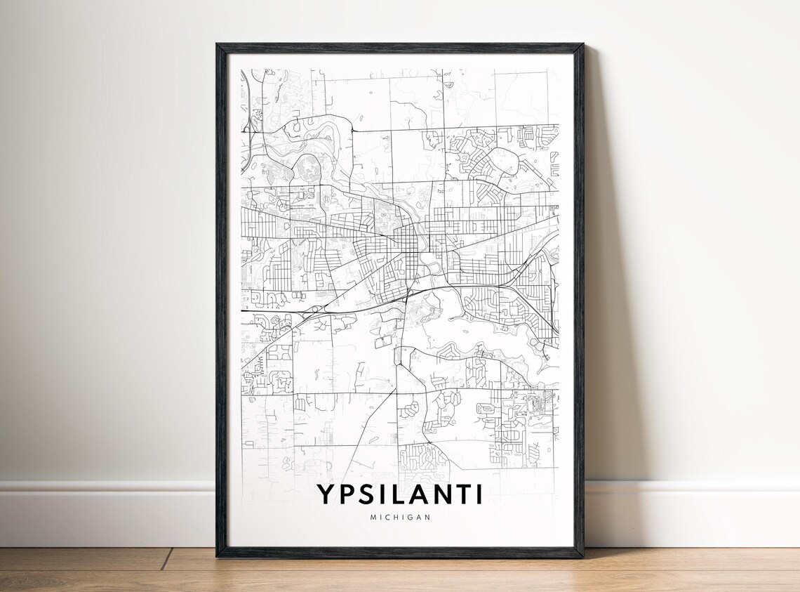 Ypsilanti City Map Poster Michigan Black And White Minimalistic