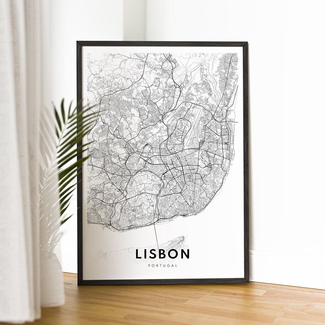 Lisbon Portugal Minimalist Black and White City Street Map Poster - Image 2