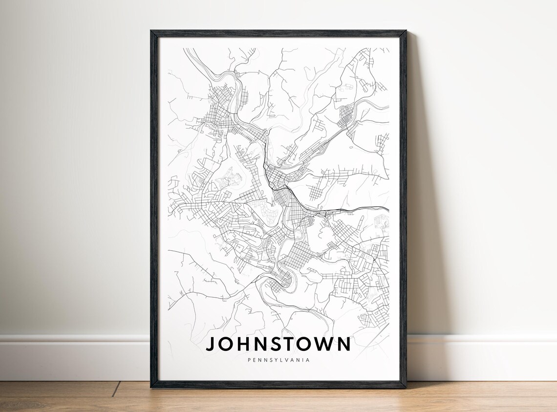 Johnstown Pa City Map Poster Pennsylvania Black And White Print