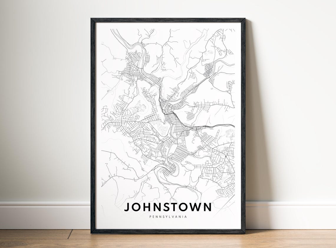Johnstown Pennsylvania City Street Map Minimalist Black White Poster