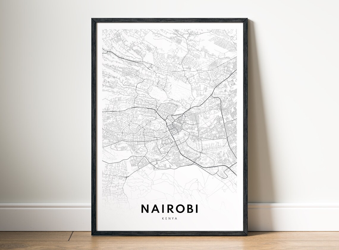 Nairobi Map Print, Black And White Sketch Poster