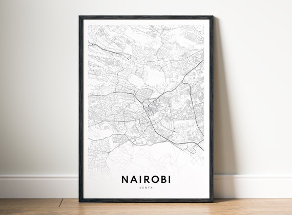 Nairobi Map Print, Black And White Sketch Poster