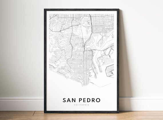 San Pedro Ca Map Print Poster City Black And White