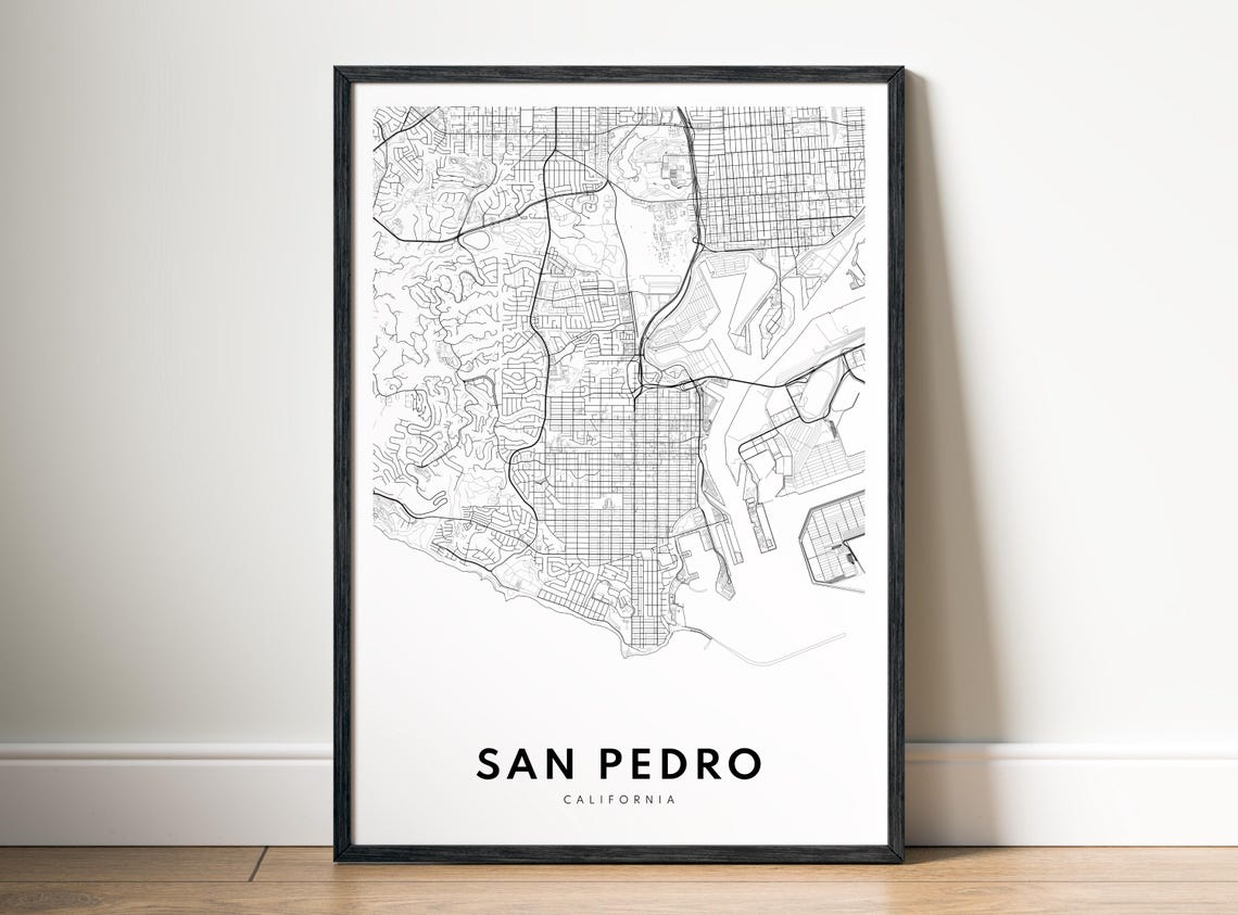 San Pedro California Minimalist Black And White City Map Poster