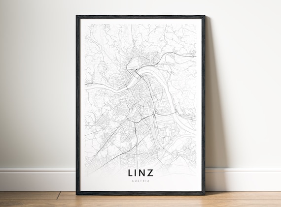 Linz Map Print Austria Poster Clean Minimalist Black And White Art Sketch