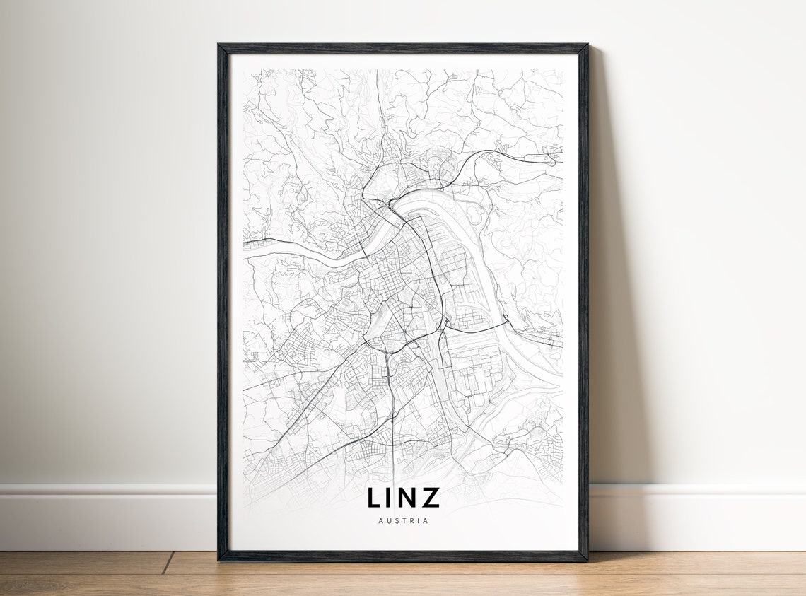 Linz Austria City Map Minimalist Black White Line Art Poster