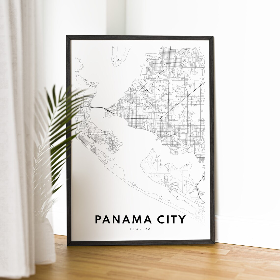 Panama City Florida Beach Coast Street Map Black White Print - Image 4