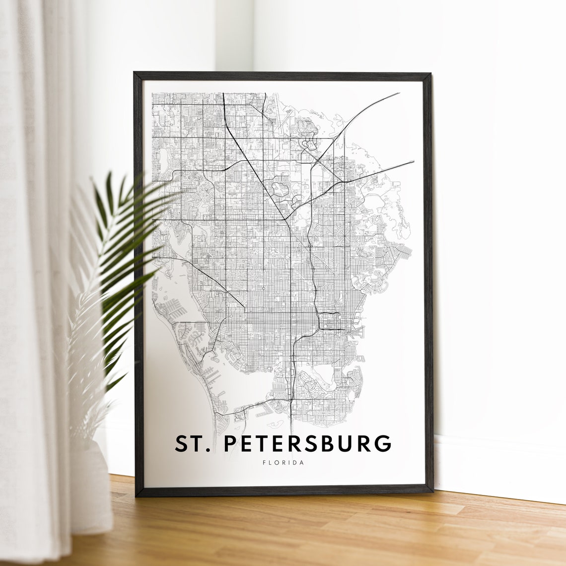 St. Petersburg Florida Minimalist Black and White Street Map Poster - Image 4