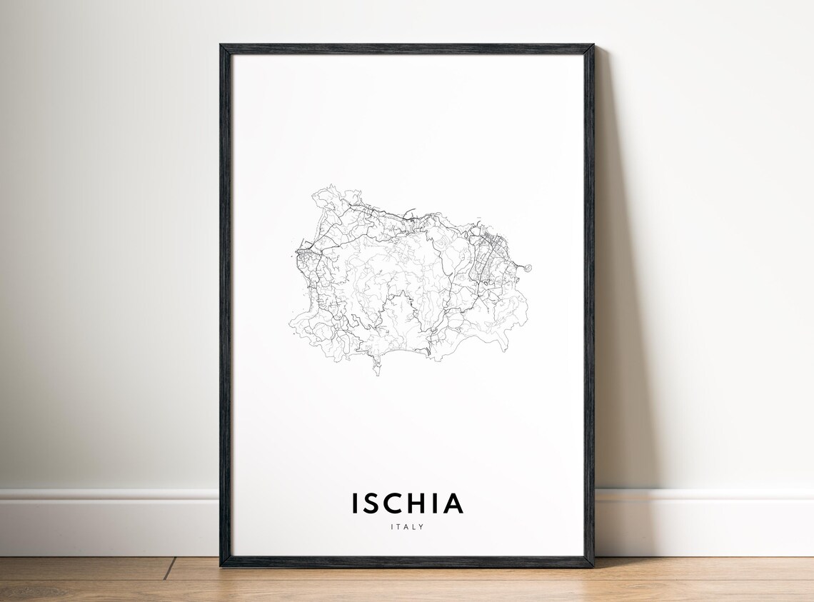Ischia Italy Map Poster Black And White Minimalistic Print