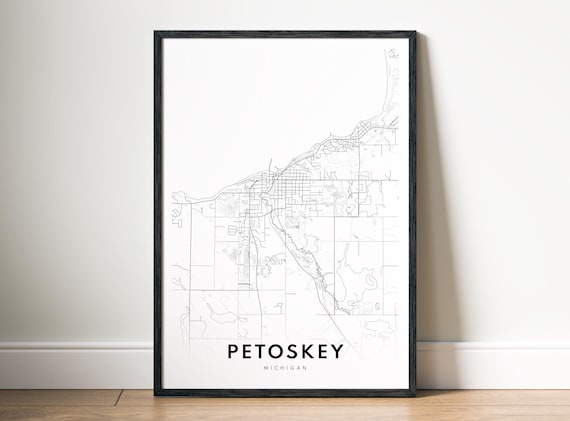 Petoskey City Map Poster Michigan Black And White Minimalistic Print