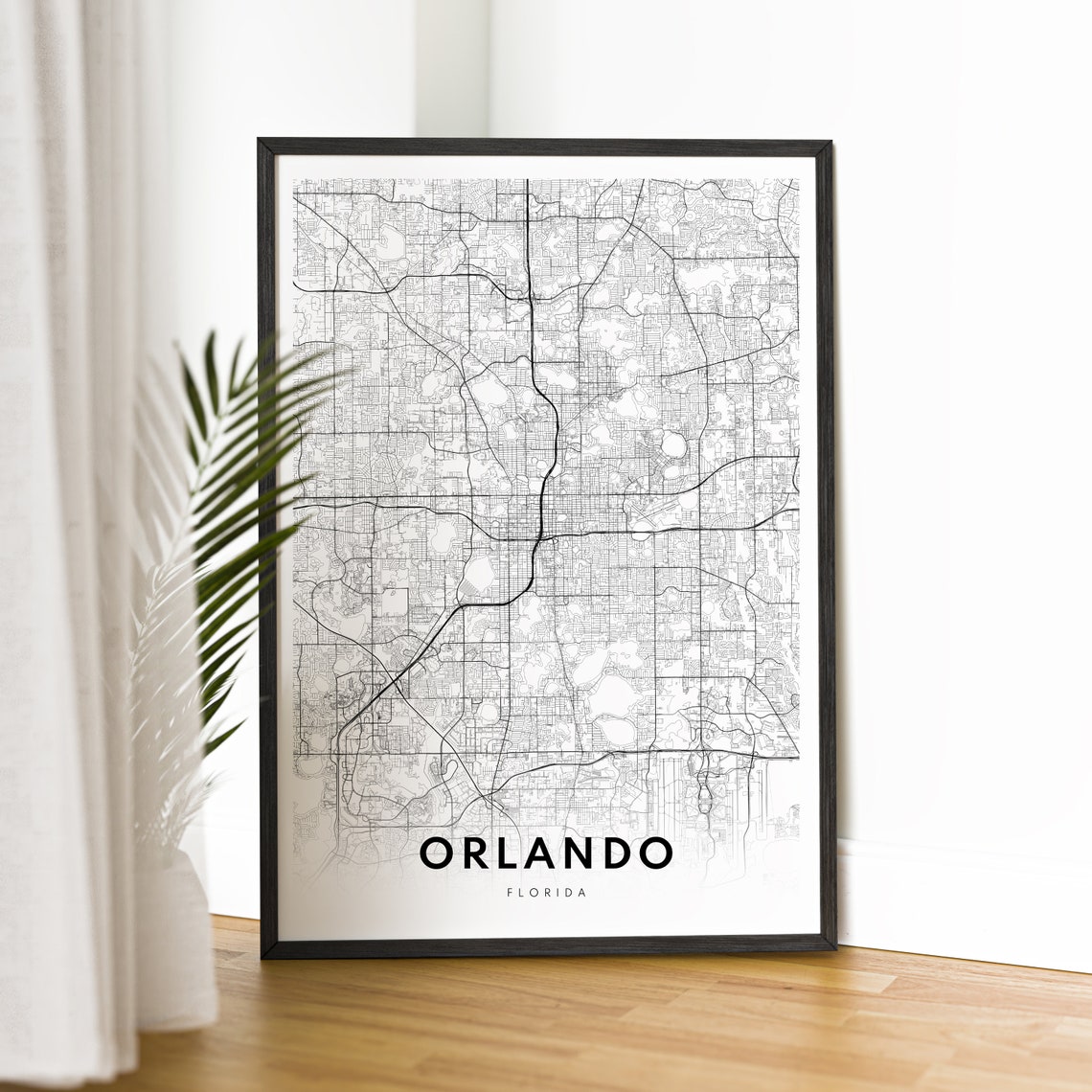 Orlando Florida Minimalist Black and White City Street Map Poster - Image 2