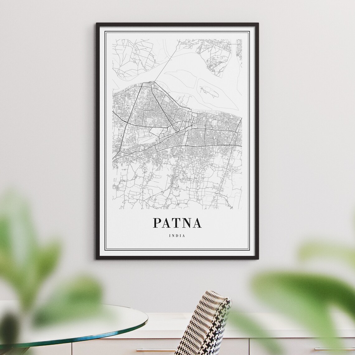 Patna India City Street Map Minimalist Black and White Print - Image 3