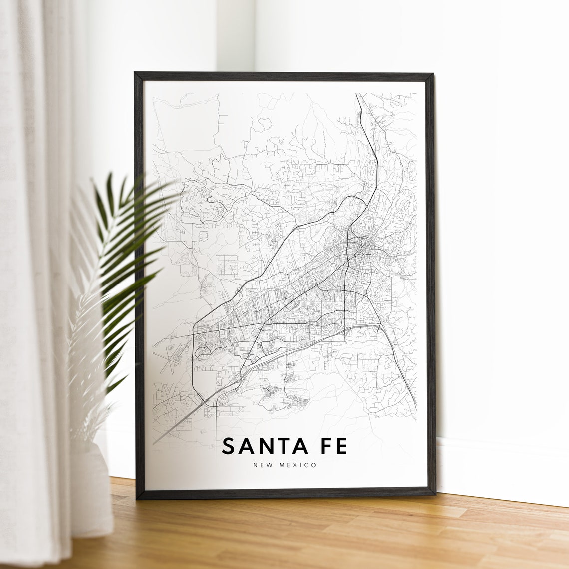 Santa Fe New Mexico City Street Map Minimal Black White Map Wall Print - Image 2