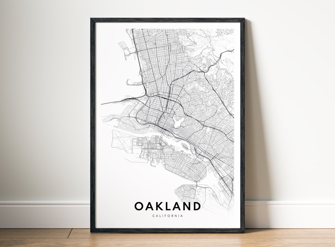 Oakland California Minimalist Black and White City Map Line Art Poster
