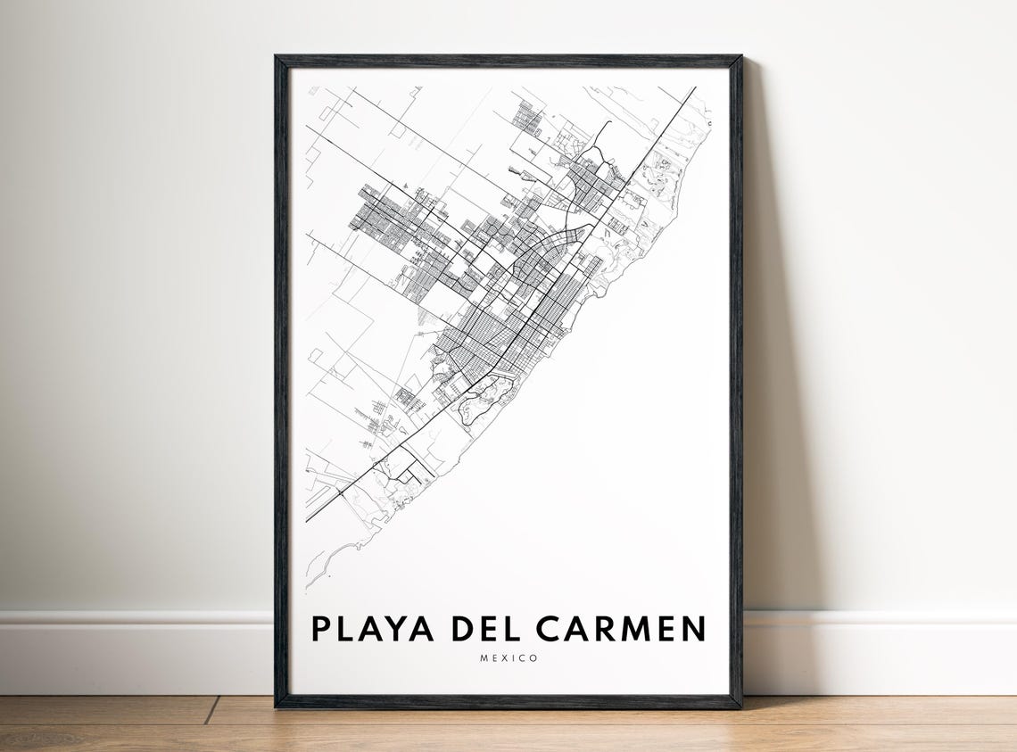 Playa Del Carmen Mexico Street Map Minimalist Black White Poster