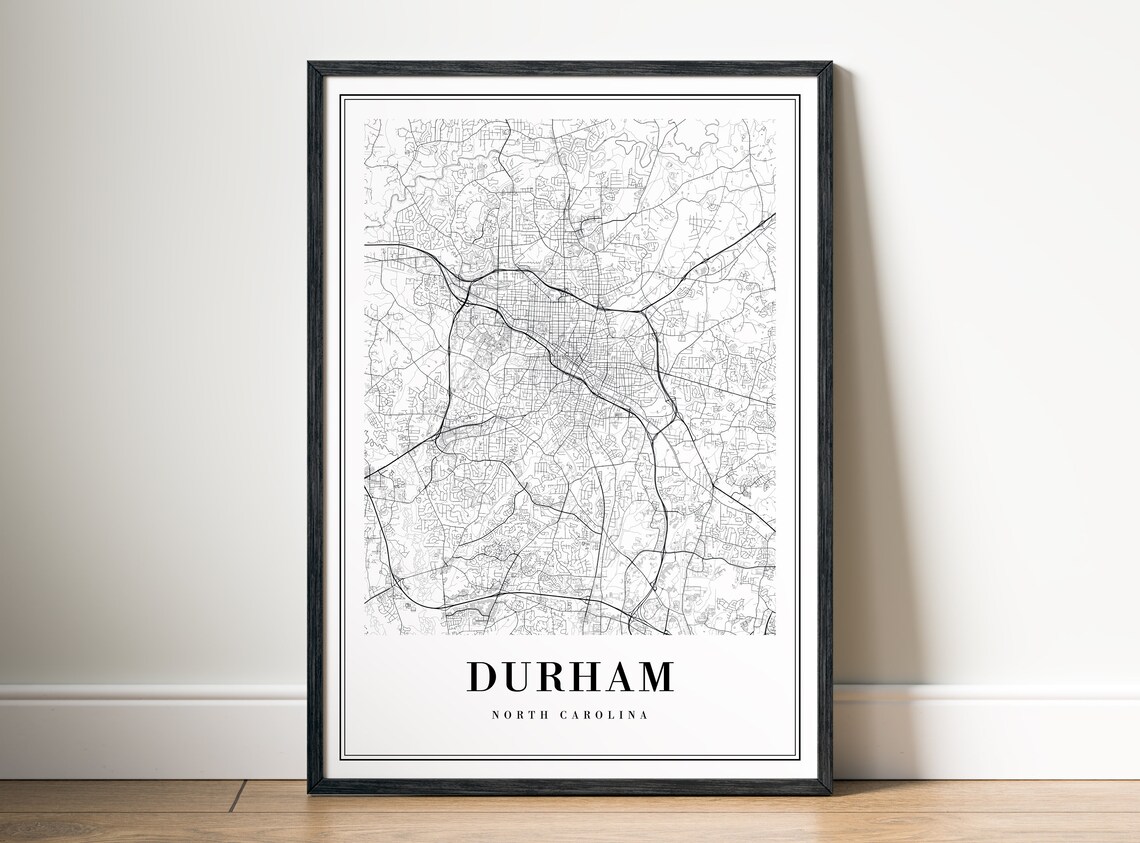 Minimalist Durham North Carolina Black and White Street Map Poster - Image 5